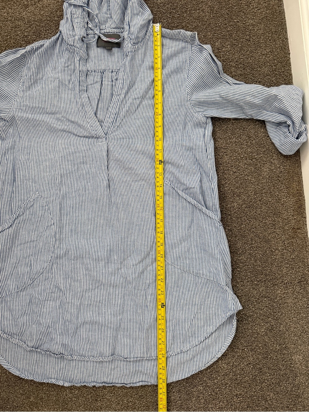 For Cynthia Beachwear Blue and White Pinstripe Shirt - Picture 6 of 7